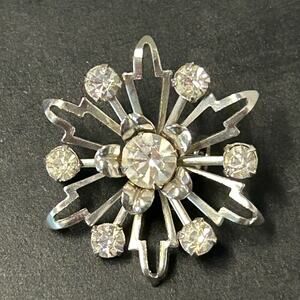 Vintage Snowflake Starburst Rhinestone Brooch Pin